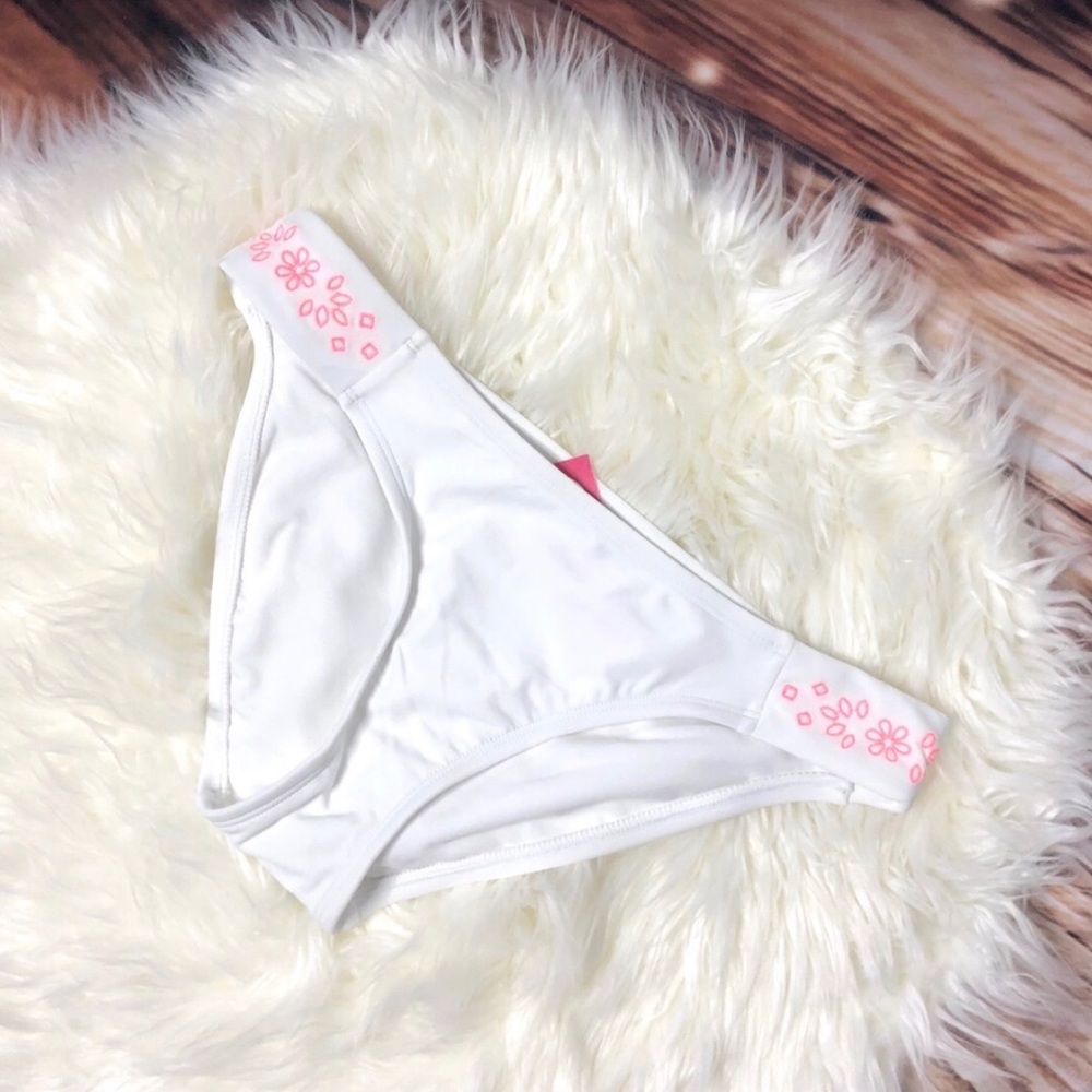 White Bikini Bottoms Swimsuit Neon Flowers